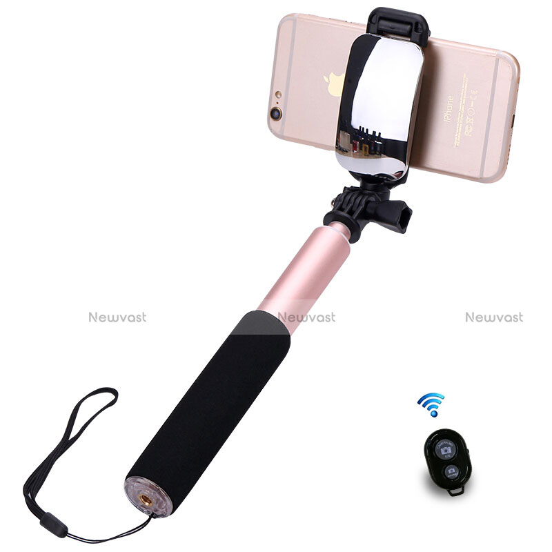 Extendable Folding Handheld Selfie Stick Tripod Bluetooth Remote Shutter Universal S13 Rose Gold