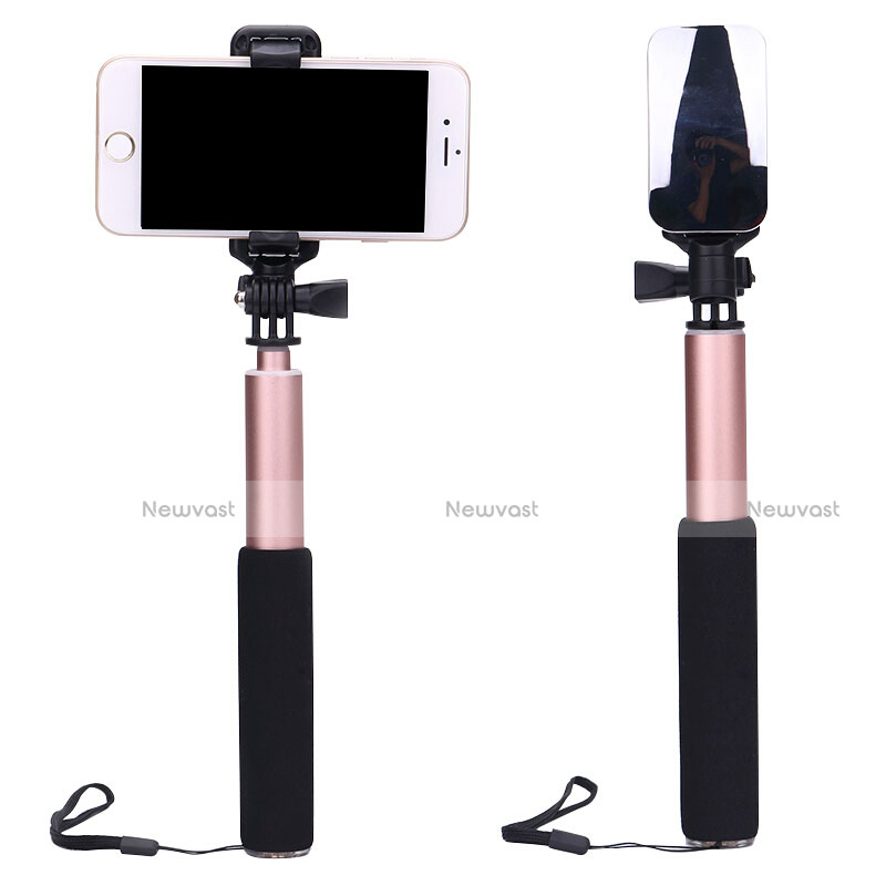 Extendable Folding Handheld Selfie Stick Tripod Bluetooth Remote Shutter Universal S13 Rose Gold