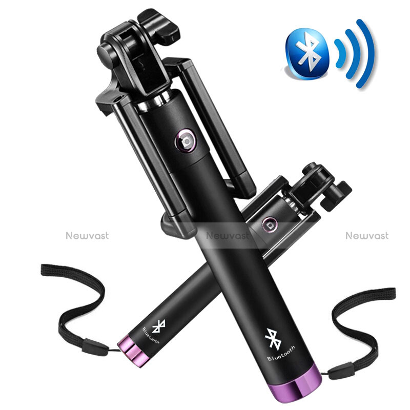 Extendable Folding Handheld Selfie Stick Tripod Bluetooth Remote Shutter Universal S14 Purple