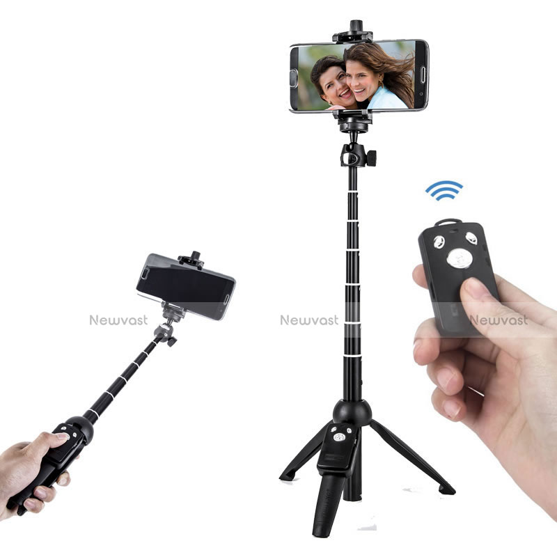 Extendable Folding Handheld Selfie Stick Tripod Bluetooth Remote Shutter Universal T24 Black