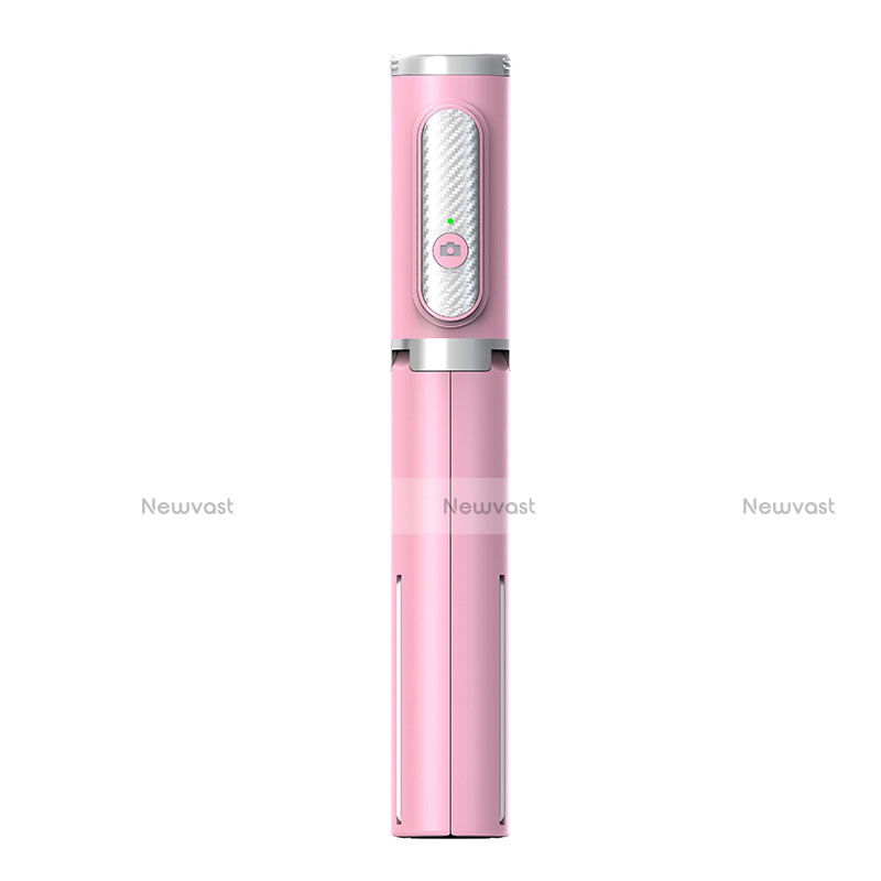 Extendable Folding Handheld Selfie Stick Tripod Bluetooth Remote Shutter Universal T27 Pink