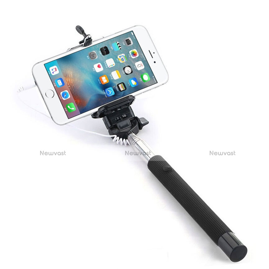 Extendable Folding Wired Handheld Selfie Stick Universal Black