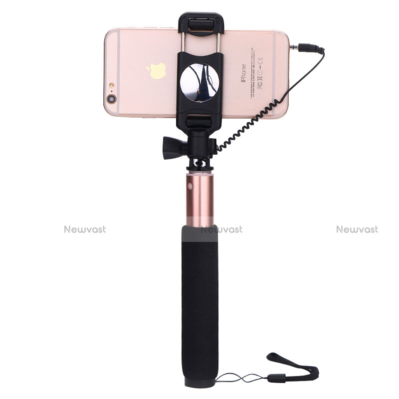 Extendable Folding Wired Handheld Selfie Stick Universal S04 Rose Gold