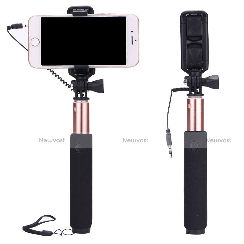 Extendable Folding Wired Handheld Selfie Stick Universal S04 Rose Gold