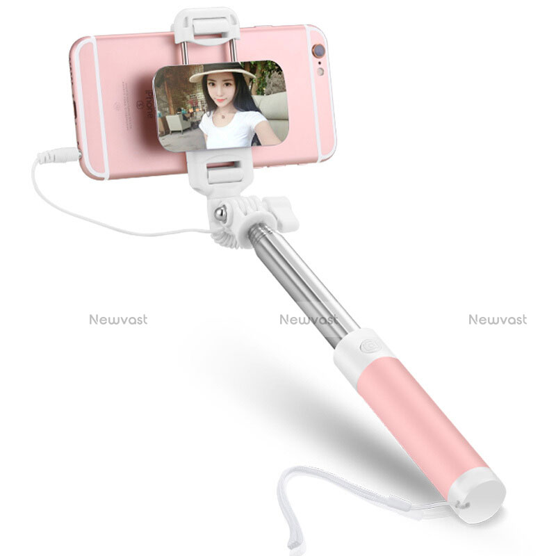 Extendable Folding Wired Handheld Selfie Stick Universal S05 Pink