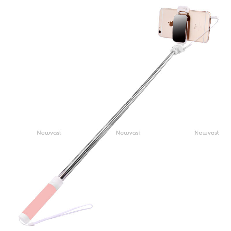 Extendable Folding Wired Handheld Selfie Stick Universal S07 Pink