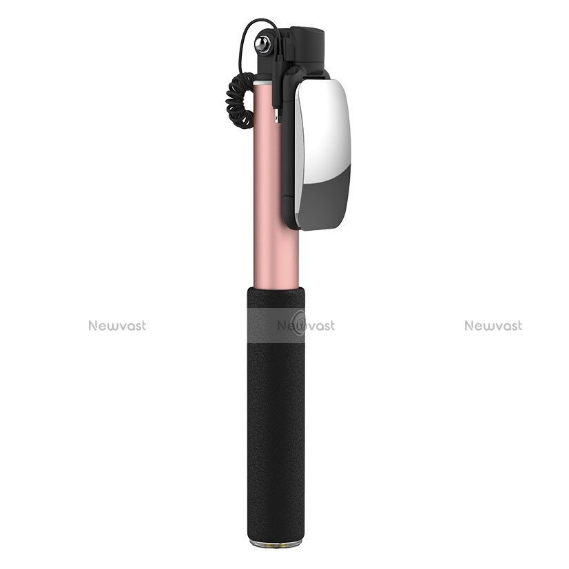 Extendable Folding Wired Handheld Selfie Stick Universal S08 Rose Gold