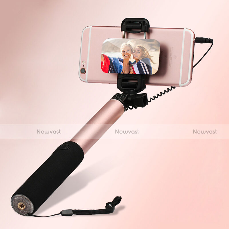 Extendable Folding Wired Handheld Selfie Stick Universal S08 Rose Gold