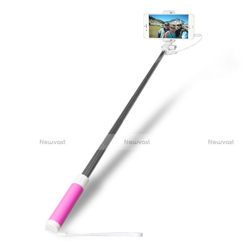 Extendable Folding Wired Handheld Selfie Stick Universal S10 Pink