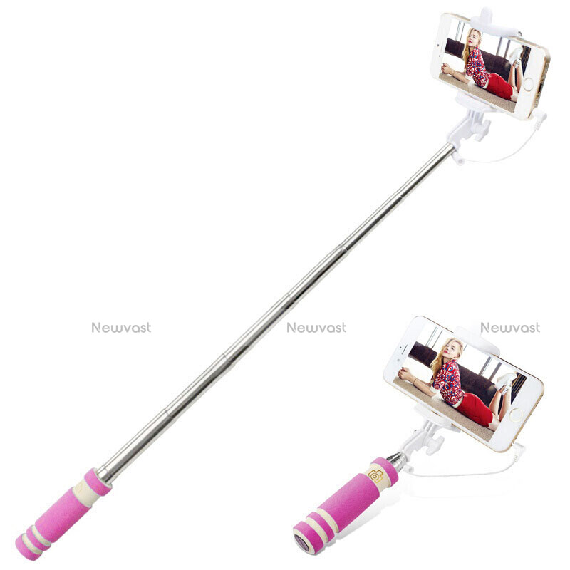 Extendable Folding Wired Handheld Selfie Stick Universal S18 Pink
