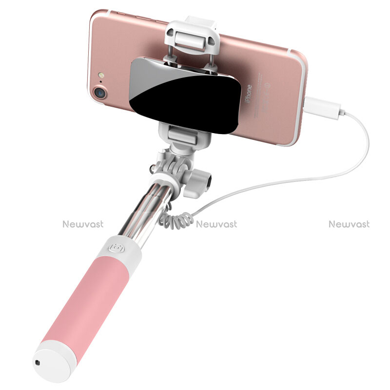 Extendable Folding Wired Handheld Selfie Stick Universal S19 Pink