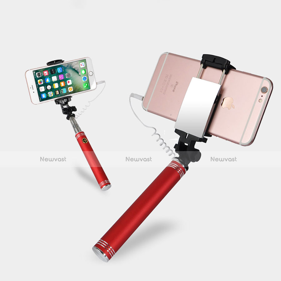 Extendable Folding Wired Handheld Selfie Stick Universal S20 Red