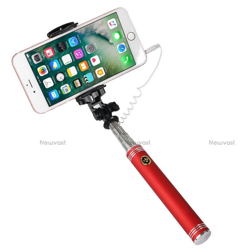 Extendable Folding Wired Handheld Selfie Stick Universal S20 Red