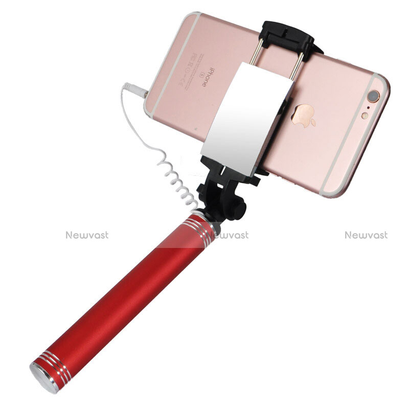 Extendable Folding Wired Handheld Selfie Stick Universal S20 Red