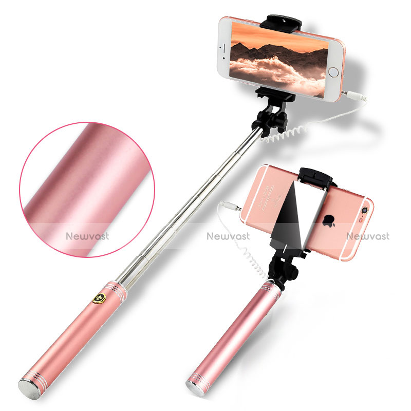 Extendable Folding Wired Handheld Selfie Stick Universal S22 Rose Gold