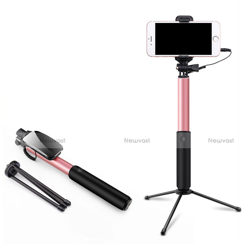 Extendable Folding Wired Handheld Selfie Stick Universal T35 Pink