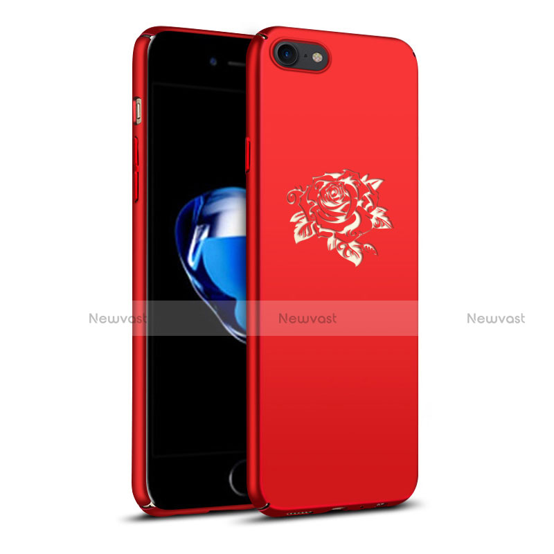 Hard Rigid Plastic Case Flowers Cover for Apple iPhone 8 Red