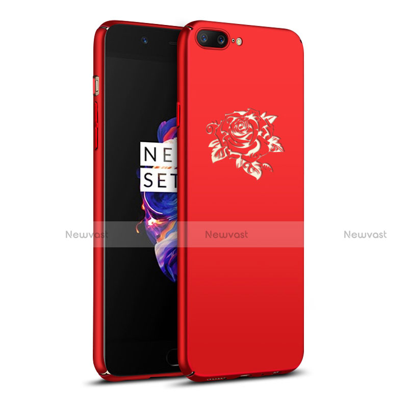 Hard Rigid Plastic Case Flowers Cover for OnePlus 5 Red