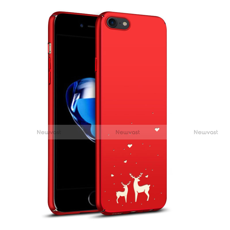 Hard Rigid Plastic Case Reindeer Cover for Apple iPhone SE (2020) Red