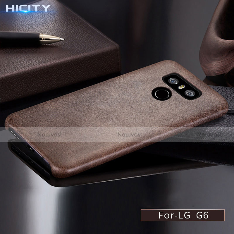 Hard Rigid Plastic Leather Snap On Case Cover for LG G6 Brown