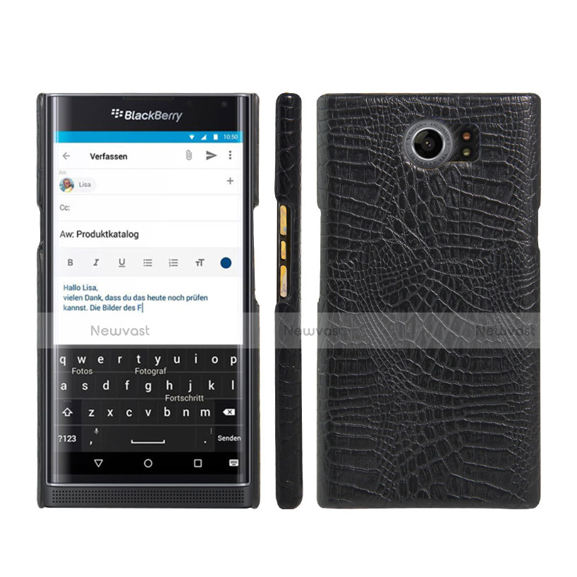 Hard Rigid Plastic Leather Snap On Case for Blackberry Priv Black