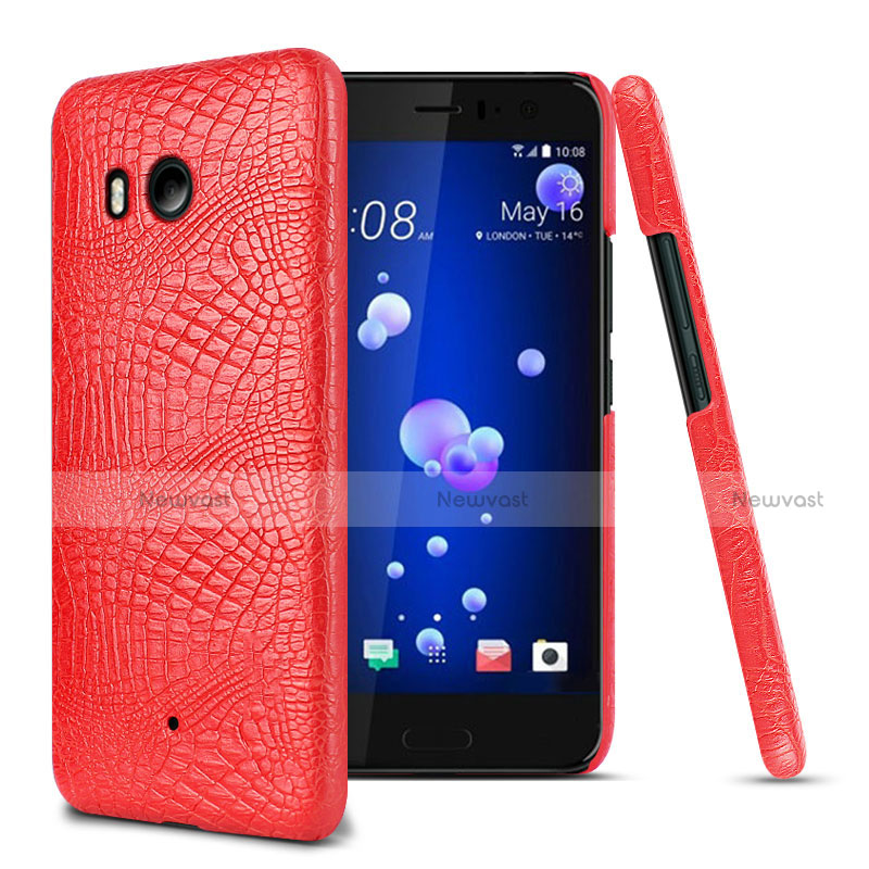 Hard Rigid Plastic Leather Snap On Case for HTC U11 Red