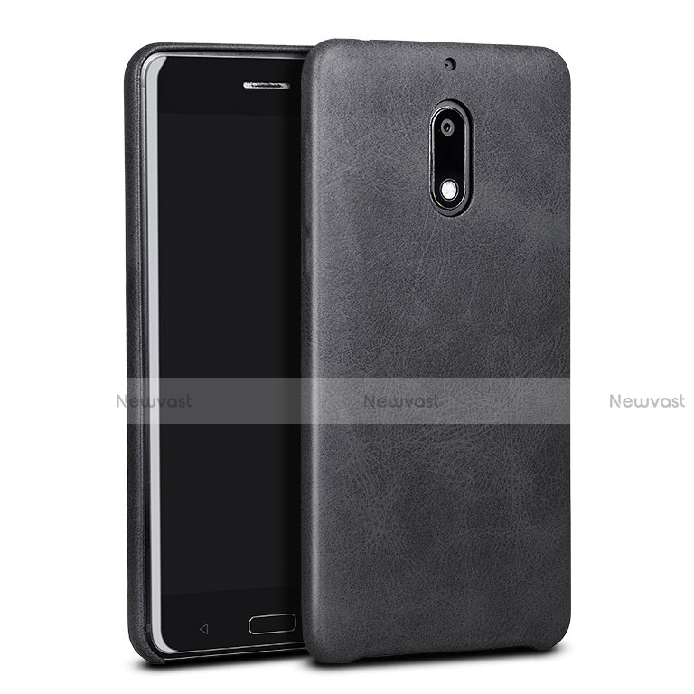 Hard Rigid Plastic Leather Snap On Case for Nokia 6 Black