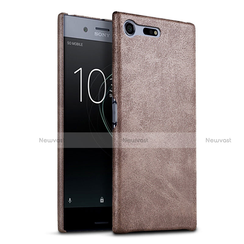 Hard Rigid Plastic Leather Snap On Case for Sony Xperia XZ Premium Brown