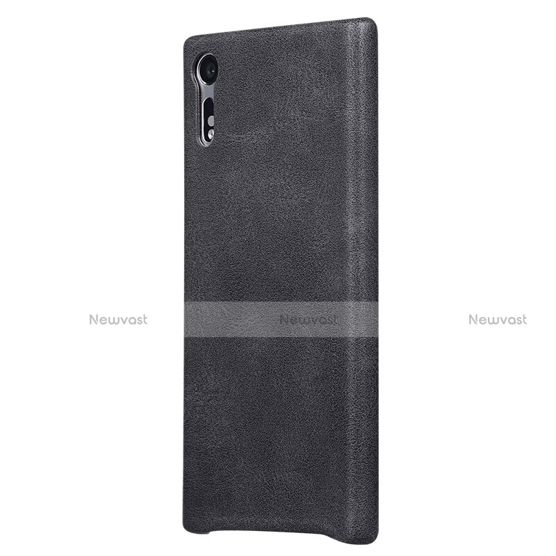 Hard Rigid Plastic Leather Snap On Case for Sony Xperia XZs Black