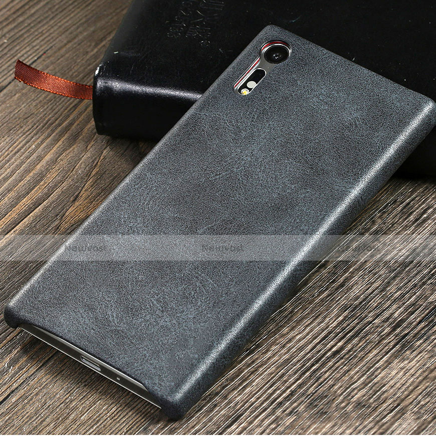 Hard Rigid Plastic Leather Snap On Case for Sony Xperia XZs Black