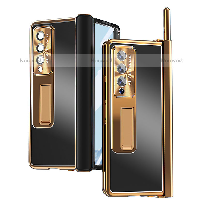 Hard Rigid Plastic Matte Finish Case Back Cover H05 for Samsung Galaxy Z Fold3 5G Gold and Black