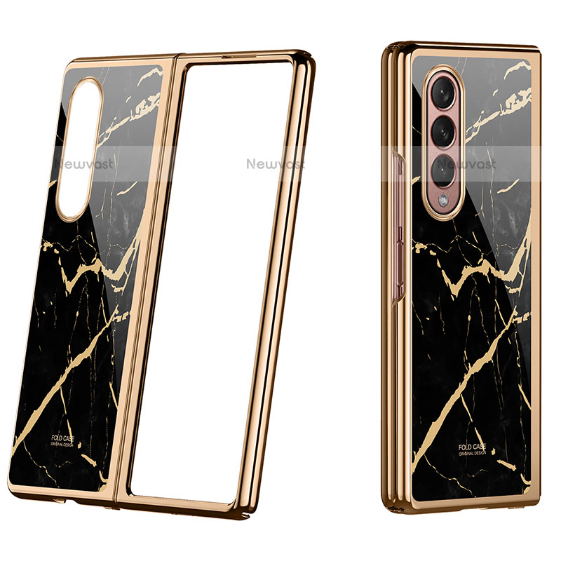 Hard Rigid Plastic Matte Finish Case Back Cover P08 for Samsung Galaxy Z Fold3 5G Gold and Black