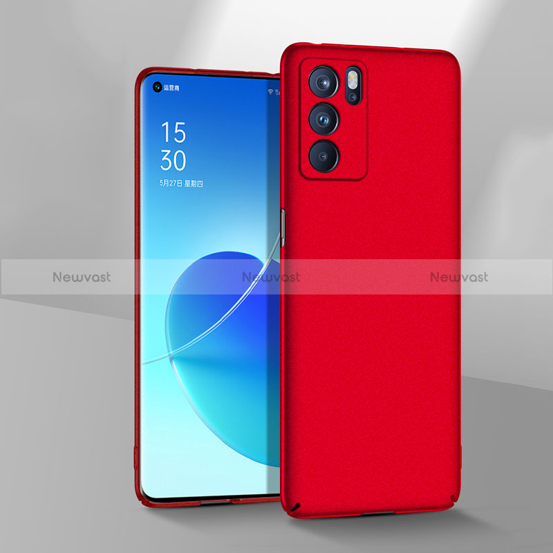 Hard Rigid Plastic Matte Finish Case Back Cover YK8 for Oppo Reno6 Pro 5G India Red