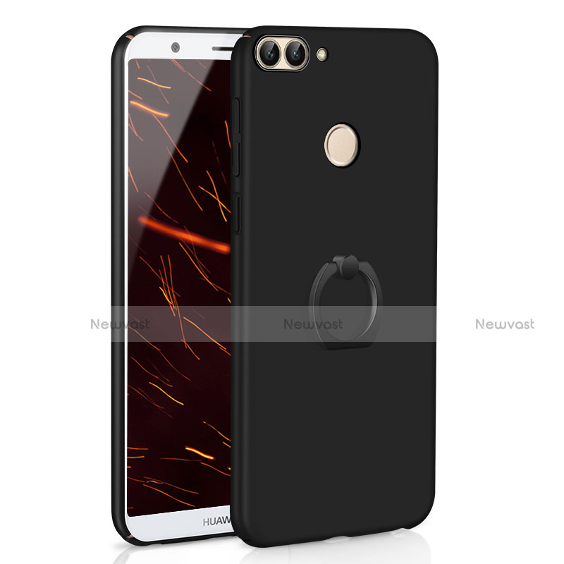 Hard Rigid Plastic Matte Finish Case Cover with Finger Ring Stand A01 for Huawei Enjoy 7S Black