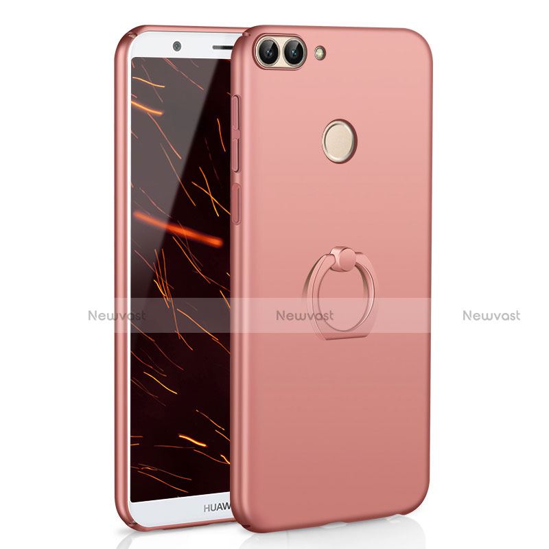 Hard Rigid Plastic Matte Finish Case Cover with Finger Ring Stand A01 for Huawei Enjoy 7S Rose Gold