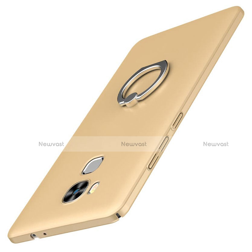 Hard Rigid Plastic Matte Finish Case Cover with Finger Ring Stand A01 for Huawei G9 Plus Gold