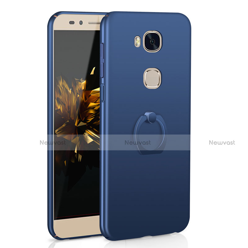Hard Rigid Plastic Matte Finish Case Cover with Finger Ring Stand A01 for Huawei GR5 Blue