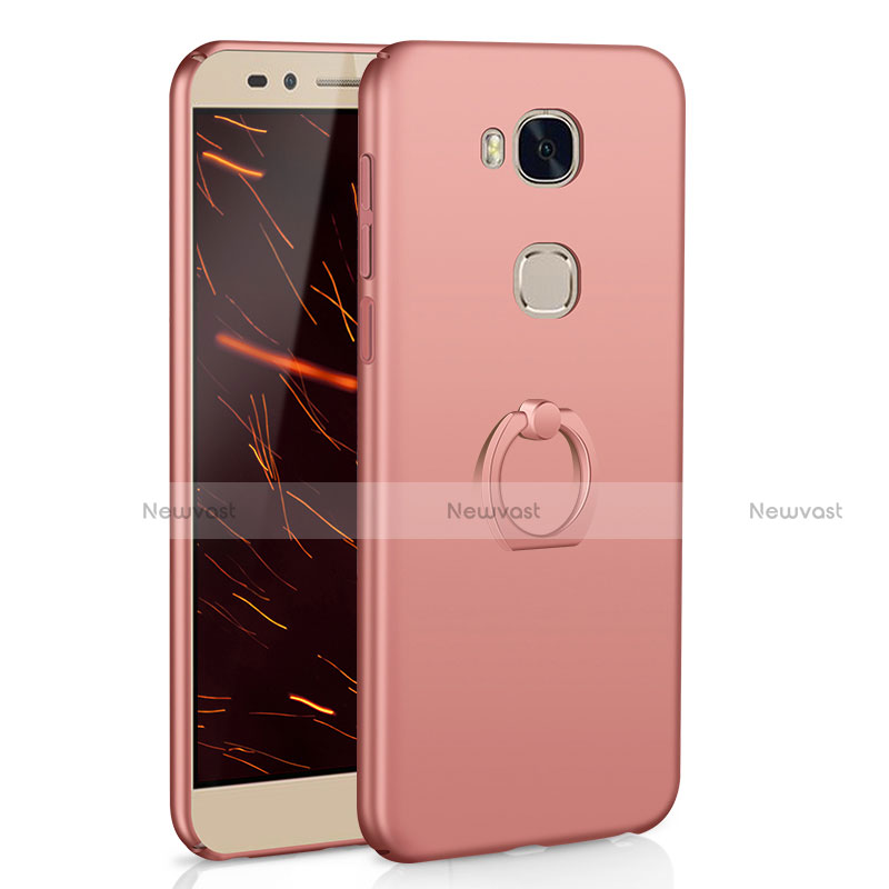 Hard Rigid Plastic Matte Finish Case Cover with Finger Ring Stand A01 for Huawei GR5 Rose Gold