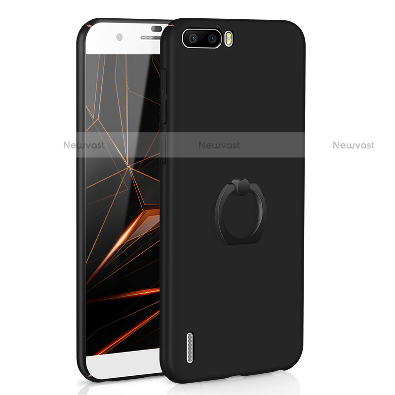 Hard Rigid Plastic Matte Finish Case Cover with Finger Ring Stand A01 for Huawei Honor 6 Plus Black