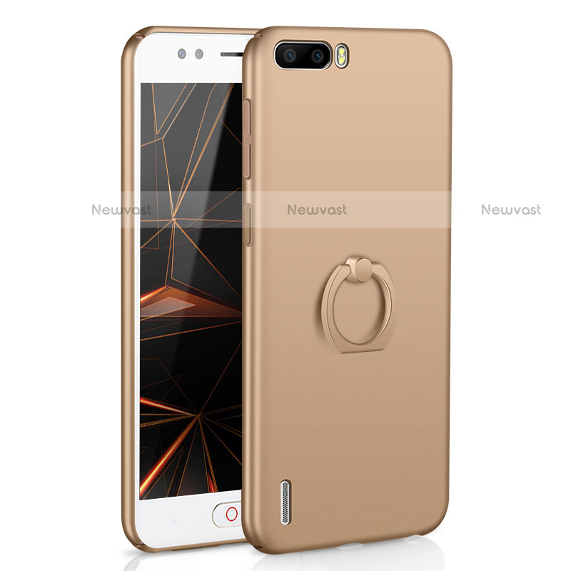 Hard Rigid Plastic Matte Finish Case Cover with Finger Ring Stand A01 for Huawei Honor 6 Plus Gold