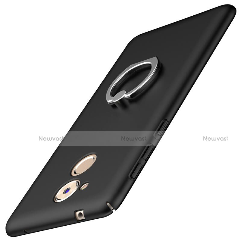 Hard Rigid Plastic Matte Finish Case Cover with Finger Ring Stand A01 for Huawei Honor 6C Black