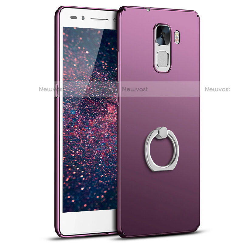 Hard Rigid Plastic Matte Finish Case Cover with Finger Ring Stand A01 for Huawei Honor 7 Purple
