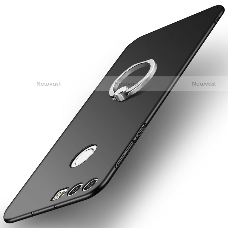 Hard Rigid Plastic Matte Finish Case Cover with Finger Ring Stand A01 for Huawei Honor 8 Black