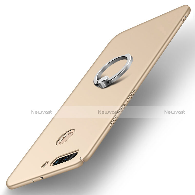Hard Rigid Plastic Matte Finish Case Cover with Finger Ring Stand A01 for Huawei Honor 8 Pro Gold