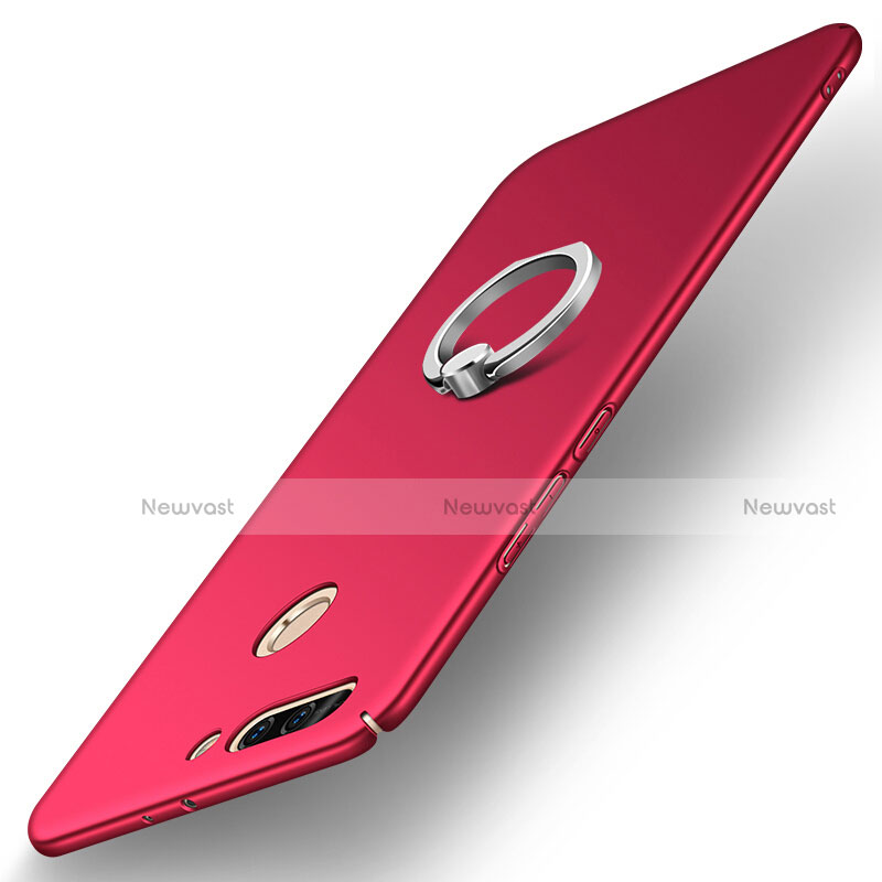Hard Rigid Plastic Matte Finish Case Cover with Finger Ring Stand A01 for Huawei Honor 8 Pro Red