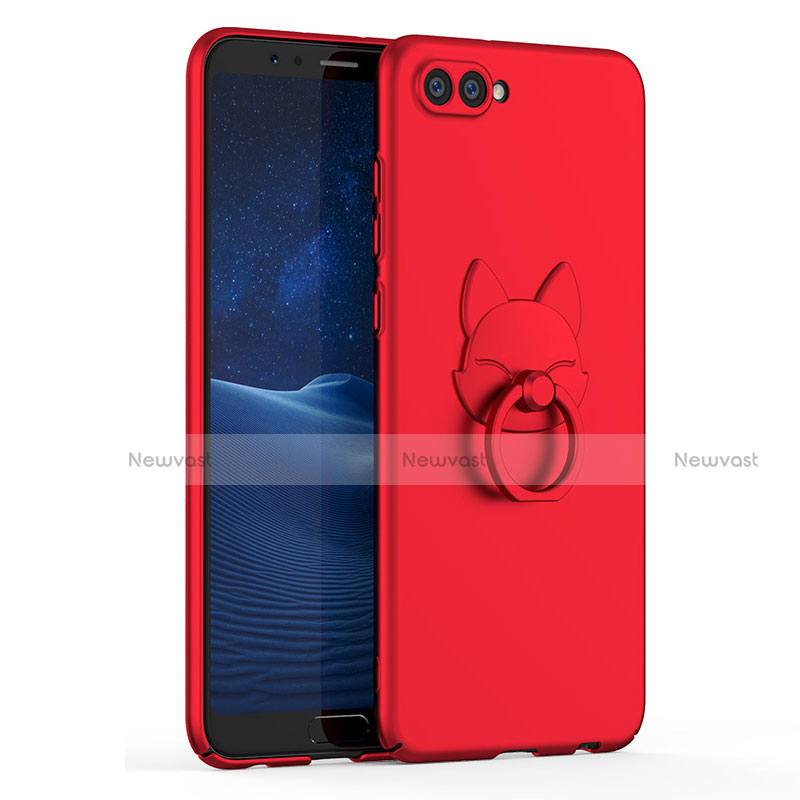 Hard Rigid Plastic Matte Finish Case Cover with Finger Ring Stand A01 for Huawei Honor V10 Red