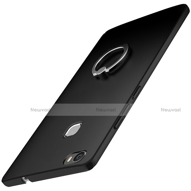 Hard Rigid Plastic Matte Finish Case Cover with Finger Ring Stand A01 for Huawei Honor V8 Max Black