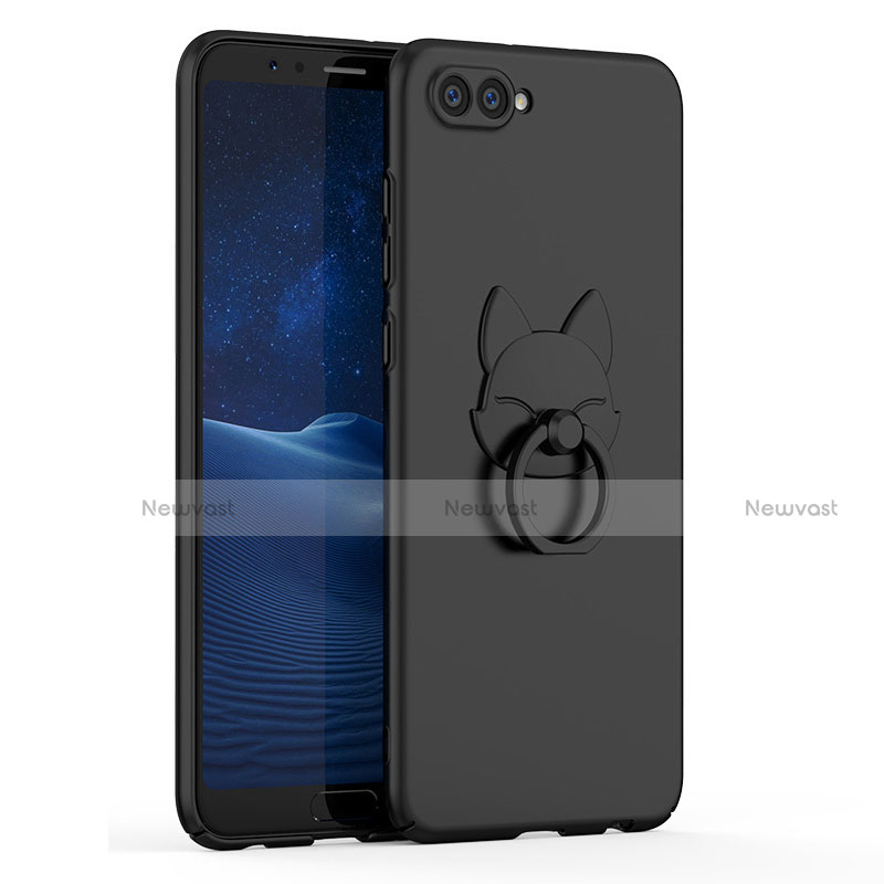 Hard Rigid Plastic Matte Finish Case Cover with Finger Ring Stand A01 for Huawei Honor View 10 Black