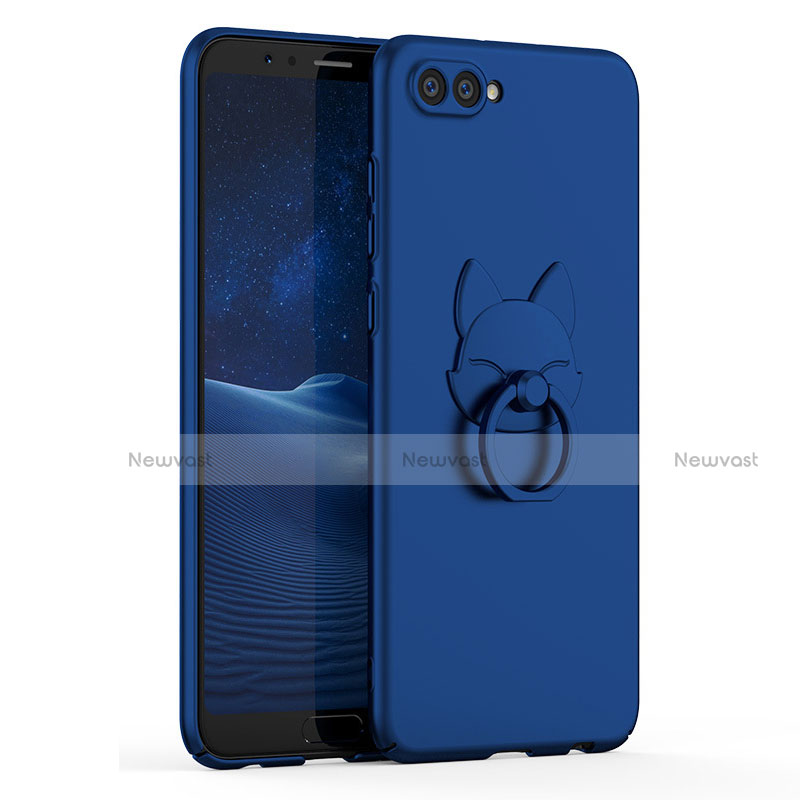 Hard Rigid Plastic Matte Finish Case Cover with Finger Ring Stand A01 for Huawei Honor View 10 Blue