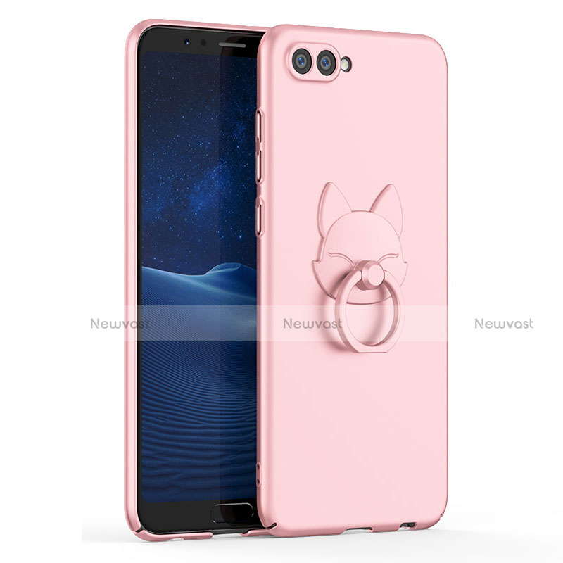 Hard Rigid Plastic Matte Finish Case Cover with Finger Ring Stand A01 for Huawei Honor View 10 Rose Gold